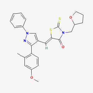 (5Z)-5-{[3-(4-methoxy-2-methylphenyl)-1-phenyl-1H-pyrazol-4-yl]methylidene}-3-(tetrahydrofuran-2-ylmethyl)-2-thioxo-1,3-thiazolidin-4-one