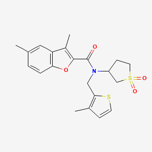 molecular formula C21H23NO4S2 B12129027 N-(1,1-dioxidotetrahydrothiophen-3-yl)-3,5-dimethyl-N-[(3-methylthiophen-2-yl)methyl]-1-benzofuran-2-carboxamide 