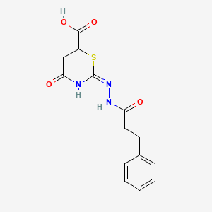 4-oxo-2-[2-(3-phenylpropanoyl)hydrazinyl]-5,6-dihydro-4H-1,3-thiazine-6-carboxylic acid