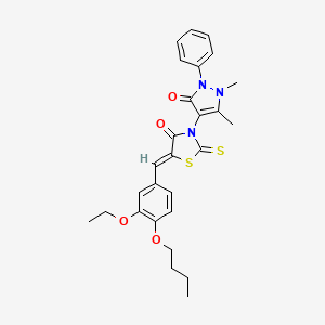 molecular formula C27H29N3O4S2 B12129501 (5Z)-5-(4-butoxy-3-ethoxybenzylidene)-3-(1,5-dimethyl-3-oxo-2-phenyl-2,3-dihydro-1H-pyrazol-4-yl)-2-thioxo-1,3-thiazolidin-4-one 