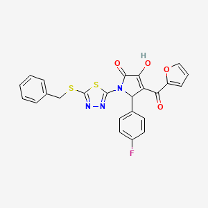 molecular formula C24H16FN3O4S2 B12129575 (4E)-1-[5-(benzylsulfanyl)-1,3,4-thiadiazol-2-yl]-5-(4-fluorophenyl)-4-[furan-2-yl(hydroxy)methylidene]pyrrolidine-2,3-dione 