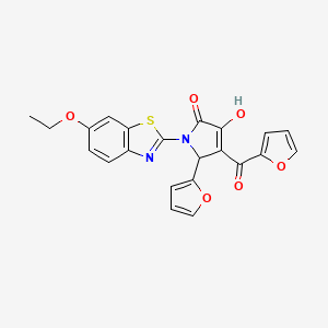 molecular formula C22H16N2O6S B12129618 1-(6-Ethoxy-benzothiazol-2-yl)-4-(furan-2-carbonyl)-5-furan-2-yl-3-hydroxy-1,5-dihydro-pyrrol-2-one 