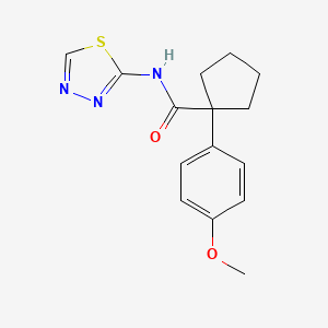 molecular formula C15H17N3O2S B1212993 1-(4-methoxyphenyl)-N-(1,3,4-thiadiazol-2-yl)-1-cyclopentanecarboxamide 