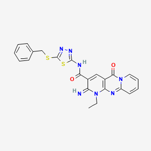 N-(5-benzylsulfanyl-1,3,4-thiadiazol-2-yl)-7-ethyl-6-imino-2-oxo-1,7,9-triazatricyclo[8.4.0.03,8]tetradeca-3(8),4,9,11,13-pentaene-5-carboxamide