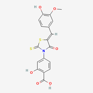 molecular formula C18H13NO6S2 B12130109 (Z)-2-hydroxy-4-(5-(4-hydroxy-3-methoxybenzylidene)-4-oxo-2-thioxothiazolidin-3-yl)benzoic acid 