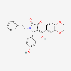 (4E)-4-[2,3-dihydro-1,4-benzodioxin-6-yl(hydroxy)methylidene]-5-(4-hydroxyphenyl)-1-(2-phenylethyl)pyrrolidine-2,3-dione