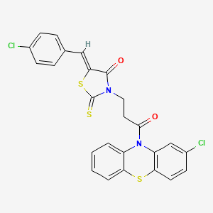 molecular formula C25H16Cl2N2O2S3 B12130178 (5Z)-5-(4-chlorobenzylidene)-3-[3-(2-chloro-10H-phenothiazin-10-yl)-3-oxopropyl]-2-thioxo-1,3-thiazolidin-4-one 