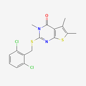 molecular formula C16H14Cl2N2OS2 B12130382 2-[(2,6-dichlorobenzyl)sulfanyl]-3,5,6-trimethylthieno[2,3-d]pyrimidin-4(3H)-one 