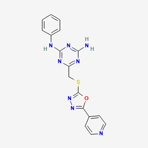 molecular formula C17H14N8OS B12130495 N-phenyl-6-({[5-(pyridin-4-yl)-1,3,4-oxadiazol-2-yl]sulfanyl}methyl)-1,3,5-triazine-2,4-diamine 