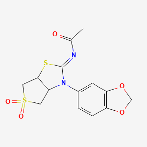 molecular formula C14H14N2O5S2 B12130529 N-[(2E)-3-(1,3-benzodioxol-5-yl)-5,5-dioxidotetrahydrothieno[3,4-d][1,3]thiazol-2(3H)-ylidene]acetamide 