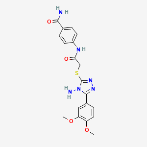 molecular formula C19H20N6O4S B12130543 4-[({[4-amino-5-(3,4-dimethoxyphenyl)-4H-1,2,4-triazol-3-yl]sulfanyl}acetyl)amino]benzamide 