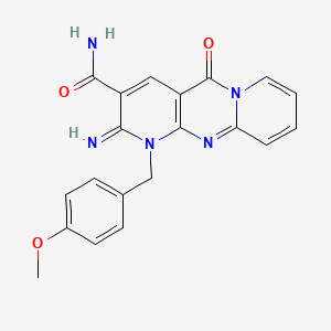 6-Imino-7-[(4-methoxyphenyl)methyl]-2-oxo-1,7,9-triazatricyclo[8.4.0.0^{3,8}]tetradeca-3(8),4,9,11,13-pentaene-5-carboxamide