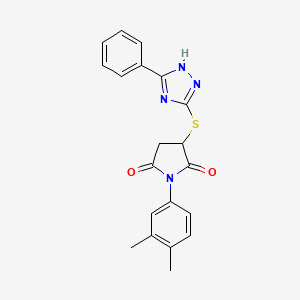 molecular formula C20H18N4O2S B12130666 1-(3,4-dimethylphenyl)-3-[(5-phenyl-4H-1,2,4-triazol-3-yl)sulfanyl]pyrrolidine-2,5-dione 