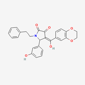 (4E)-4-[2,3-dihydro-1,4-benzodioxin-6-yl(hydroxy)methylidene]-5-(3-hydroxyphenyl)-1-(2-phenylethyl)pyrrolidine-2,3-dione