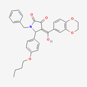 molecular formula C30H29NO6 B12130871 (4E)-1-benzyl-5-(4-butoxyphenyl)-4-[2,3-dihydro-1,4-benzodioxin-6-yl(hydroxy)methylidene]pyrrolidine-2,3-dione 