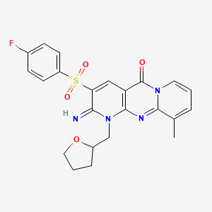 molecular formula C23H21FN4O4S B12131050 3-[(4-Fluorophenyl)sulfonyl]-2-imino-10-methyl-1-(oxolan-2-ylmethyl)-1,6-dihyd ropyridino[2,3-d]pyridino[1,2-a]pyrimidin-5-one 