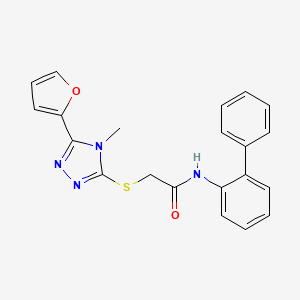 molecular formula C21H18N4O2S B12131150 2-(5-(2-furyl)-4-methyl(1,2,4-triazol-3-ylthio))-N-(2-phenylphenyl)acetamide 