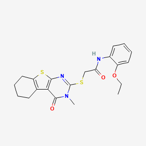 molecular formula C21H23N3O3S2 B12131161 N-(2-ethoxyphenyl)-2-(3-methyl-4-oxo(3,5,6,7,8-pentahydrobenzo[b]thiopheno[2,3-d]pyrimidin-2-ylthio))acetamide 