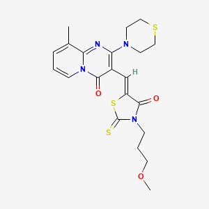 molecular formula C21H24N4O3S3 B12131217 3-{(Z)-[3-(3-methoxypropyl)-4-oxo-2-thioxo-1,3-thiazolidin-5-ylidene]methyl}-9-methyl-2-(thiomorpholin-4-yl)-4H-pyrido[1,2-a]pyrimidin-4-one 