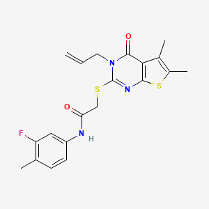 2-{[5,6-dimethyl-4-oxo-3-(prop-2-en-1-yl)-3,4-dihydrothieno[2,3-d]pyrimidin-2-yl]sulfanyl}-N-(3-fluoro-4-methylphenyl)acetamide