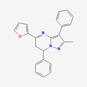 molecular formula C23H19N3O B12131475 5-(Furan-2-yl)-2-methyl-3,7-diphenyl-6,7-dihydropyrazolo[1,5-a]pyrimidine 