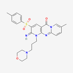 molecular formula C26H29N5O4S B12131491 6-imino-13-methyl-5-(4-methylphenyl)sulfonyl-7-(3-morpholin-4-ylpropyl)-1,7,9-triazatricyclo[8.4.0.03,8]tetradeca-3(8),4,9,11,13-pentaen-2-one 