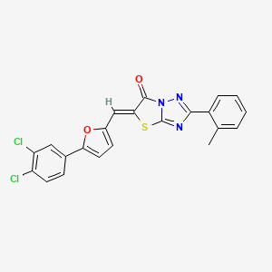 molecular formula C22H13Cl2N3O2S B12131498 (5Z)-5-{[5-(3,4-dichlorophenyl)furan-2-yl]methylidene}-2-(2-methylphenyl)[1,3]thiazolo[3,2-b][1,2,4]triazol-6(5H)-one 