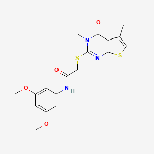 molecular formula C19H21N3O4S2 B12131574 N-(3,5-dimethoxyphenyl)-2-[(3,5,6-trimethyl-4-oxo-3,4-dihydrothieno[2,3-d]pyrimidin-2-yl)sulfanyl]acetamide 