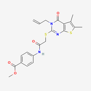 molecular formula C21H21N3O4S2 B12131636 Methyl 4-[({[5,6-dimethyl-4-oxo-3-(prop-2-en-1-yl)-3,4-dihydrothieno[2,3-d]pyrimidin-2-yl]sulfanyl}acetyl)amino]benzoate 