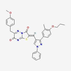 molecular formula C33H29N5O4S B12131698 (2Z)-6-(4-methoxybenzyl)-2-{[3-(3-methyl-4-propoxyphenyl)-1-phenyl-1H-pyrazol-4-yl]methylidene}-7H-[1,3]thiazolo[3,2-b][1,2,4]triazine-3,7(2H)-dione 