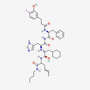 molecular formula C43H60IN7O6 B1213175 N-butyl-2-[[(1R,2R)-3-cyclohexyl-1-hydroxy-2-[[(2S)-1-[[(2S)-2-[3-(3-hydroxy-4-iodophenyl)propanoylamino]-3-phenylpropanoyl]amino]-3-(1H-imidazol-5-yl)-1-oxopropan-2-yl]amino]propyl]amino]hex-4-enamide 