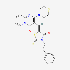 9-methyl-3-{(Z)-[4-oxo-3-(2-phenylethyl)-2-thioxo-1,3-thiazolidin-5-ylidene]methyl}-2-(thiomorpholin-4-yl)-4H-pyrido[1,2-a]pyrimidin-4-one