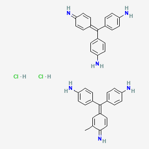 molecular formula C39H38Cl2N6 B1213191 Benzenamine, 4-((4-aminophenyl)(4-imino-2,5-cyclohexadien-1-ylidene)methyl)-, monohydrochloride, mixt. with 4-((4-aminophenyl)(4-imino-2,5-cyclohexadien-1-ylidene)methyl)-2-methylbenzenamine monohydrochloride CAS No. 8050-75-7