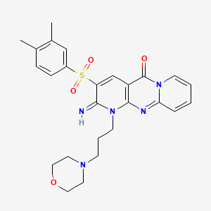 molecular formula C26H29N5O4S B12131925 3-[(3,4-Dimethylphenyl)sulfonyl]-2-imino-1-(3-morpholin-4-ylpropyl)-1,6-dihydr opyridino[1,2-a]pyridino[2,3-d]pyrimidin-5-one 