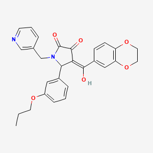 molecular formula C28H26N2O6 B12132037 4-(2,3-dihydro-1,4-benzodioxin-6-ylcarbonyl)-3-hydroxy-5-(3-propoxyphenyl)-1-(3-pyridinylmethyl)-1,5-dihydro-2H-pyrrol-2-one 