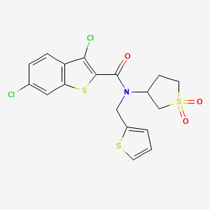 molecular formula C18H15Cl2NO3S3 B12132129 3,6-dichloro-N-(1,1-dioxidotetrahydrothiophen-3-yl)-N-(thiophen-2-ylmethyl)-1-benzothiophene-2-carboxamide 