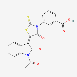 molecular formula C20H12N2O5S2 B12132305 Benzoic acid, 3-[5-(1-acetyl-1,2-dihydro-2-oxo-3H-indol-3-ylidene)-4-oxo-2-thioxo-3-thiazolidinyl]- 