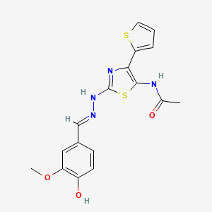 molecular formula C17H16N4O3S2 B12132350 N-{2-[(2E)-2-(4-hydroxy-3-methoxybenzylidene)hydrazinyl]-4-(thiophen-2-yl)-1,3-thiazol-5-yl}acetamide 