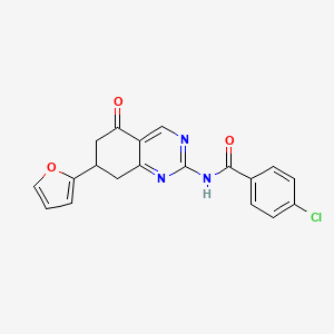 molecular formula C19H14ClN3O3 B12132417 4-chloro-N-[7-(furan-2-yl)-5-oxo-5,6,7,8-tetrahydroquinazolin-2-yl]benzamide 