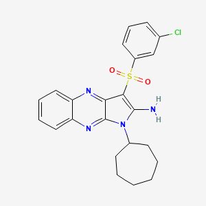 molecular formula C23H23ClN4O2S B12132528 3-[(3-chlorophenyl)sulfonyl]-1-cycloheptyl-1H-pyrrolo[2,3-b]quinoxalin-2-amine 