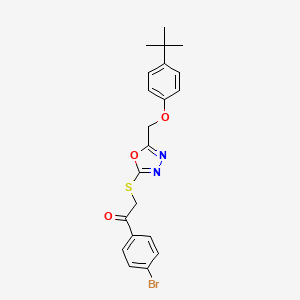 molecular formula C21H21BrN2O3S B12132549 1-(4-Bromophenyl)-2-({5-[(4-tert-butylphenoxy)methyl]-1,3,4-oxadiazol-2-yl}sulfanyl)ethanone 