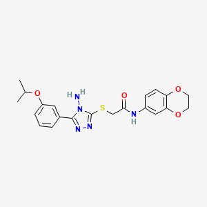 molecular formula C21H23N5O4S B12132563 2-({4-amino-5-[3-(propan-2-yloxy)phenyl]-4H-1,2,4-triazol-3-yl}sulfanyl)-N-(2,3-dihydro-1,4-benzodioxin-6-yl)acetamide 