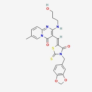 3-{(Z)-[3-(1,3-benzodioxol-5-ylmethyl)-4-oxo-2-thioxo-1,3-thiazolidin-5-ylidene]methyl}-2-[(3-hydroxypropyl)amino]-7-methyl-4H-pyrido[1,2-a]pyrimidin-4-one