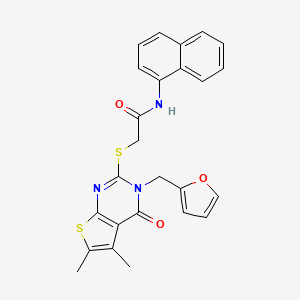 molecular formula C25H21N3O3S2 B12132751 2-{[3-(furan-2-ylmethyl)-5,6-dimethyl-4-oxo-3,4-dihydrothieno[2,3-d]pyrimidin-2-yl]sulfanyl}-N-(naphthalen-1-yl)acetamide 