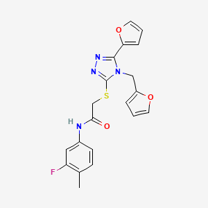 N-(3-fluoro-4-methylphenyl)-2-{[5-(furan-2-yl)-4-(furan-2-ylmethyl)-4H-1,2,4-triazol-3-yl]sulfanyl}acetamide