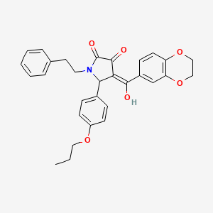 (4E)-4-[2,3-dihydro-1,4-benzodioxin-6-yl(hydroxy)methylidene]-1-(2-phenylethyl)-5-(4-propoxyphenyl)pyrrolidine-2,3-dione