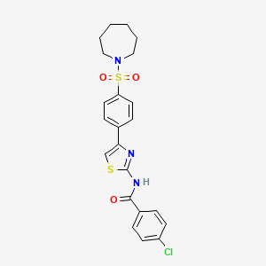 molecular formula C22H22ClN3O3S2 B12132910 N-{4-[4-(azepan-1-ylsulfonyl)phenyl]-1,3-thiazol-2-yl}-4-chlorobenzamide 