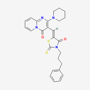 molecular formula C26H26N4O2S2 B12132919 3-{(Z)-[4-oxo-3-(3-phenylpropyl)-2-thioxo-1,3-thiazolidin-5-ylidene]methyl}-2-(piperidin-1-yl)-4H-pyrido[1,2-a]pyrimidin-4-one 