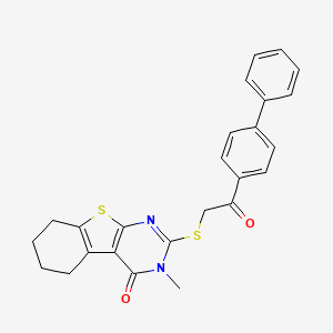 molecular formula C25H22N2O2S2 B12133109 3-Methyl-2-[2-oxo-2-(4-phenylphenyl)ethyl]sulfanyl-5,6,7,8-tetrahydro-[1]benzothiolo[2,3-d]pyrimidin-4-one CAS No. 4877-25-2