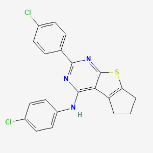 N,10-bis(4-chlorophenyl)-7-thia-9,11-diazatricyclo[6.4.0.0^{2,6}]dodeca-1(12),2(6),8,10-tetraen-12-amine